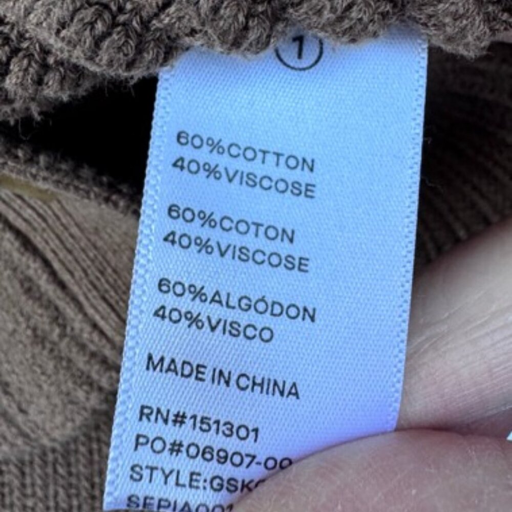 Good American heavy rib crop V-neck cardigan brown women's size 1 - Picture 6 of 6